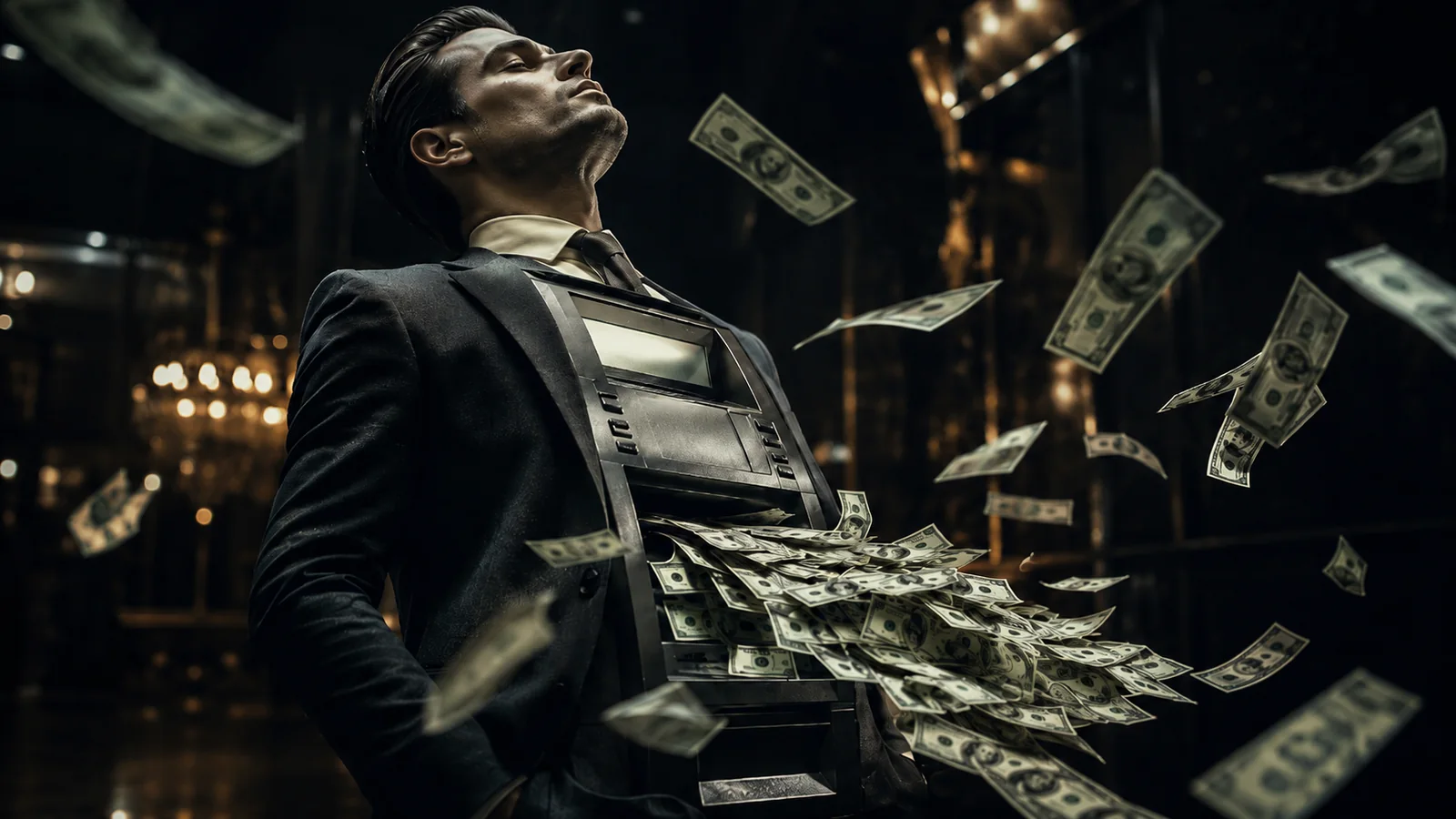 A male human atm in a gritty alley.